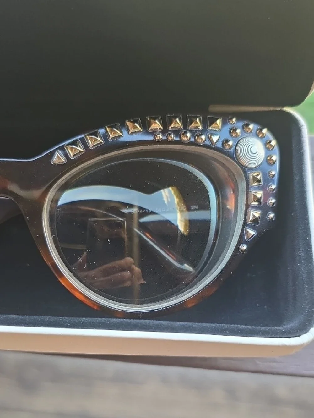 Versace Tortoiseshell Cat-Eye Glasses with Gold Studs